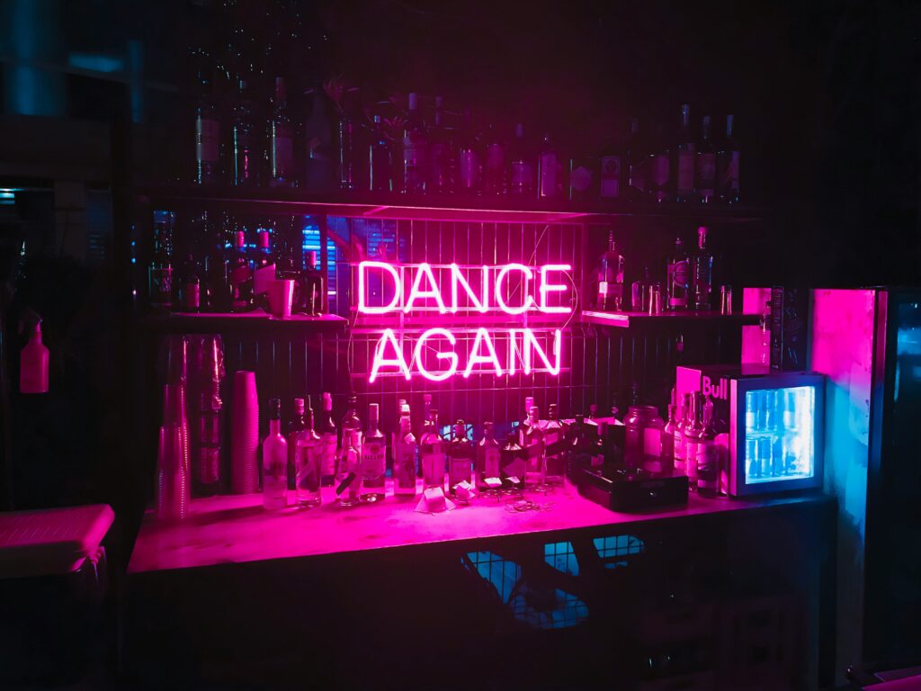 Bar with pink Neon sign.