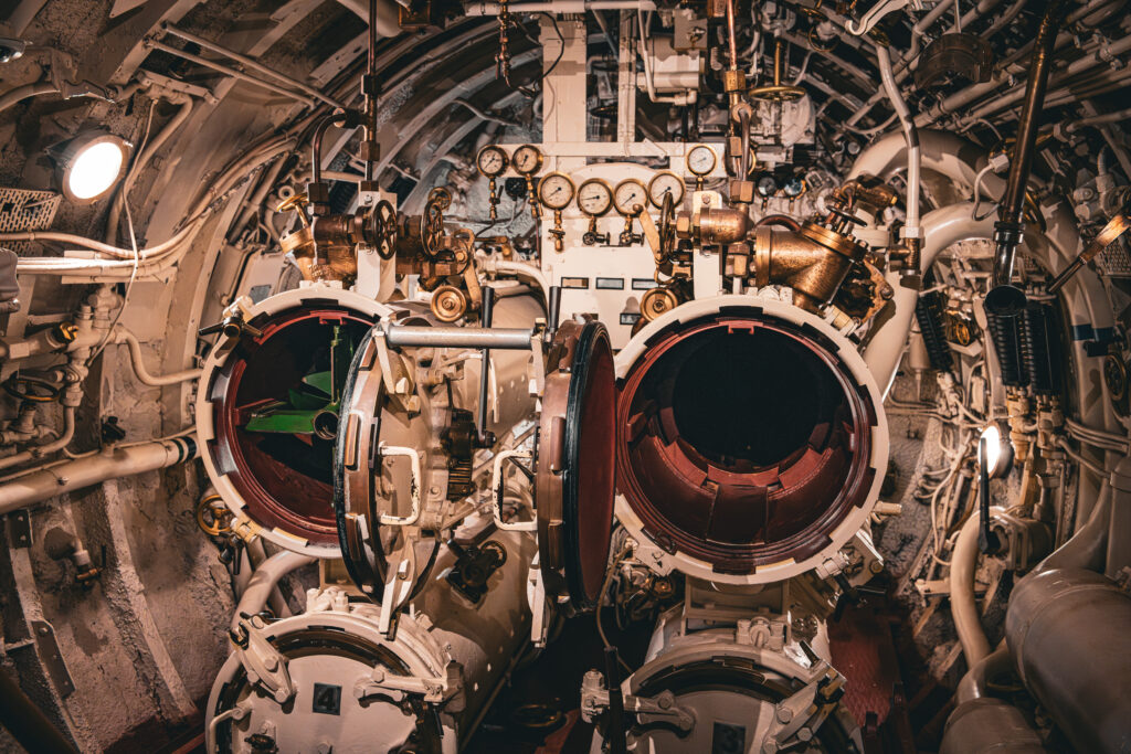 Interior shot of an antique submarine