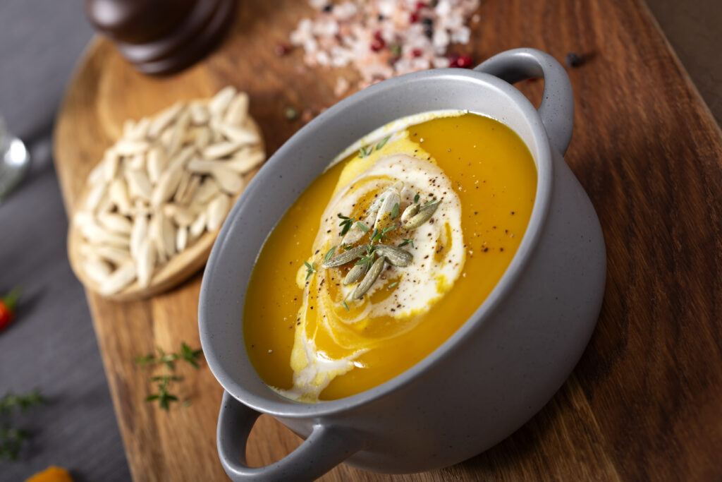 Pumpkin and carrot soup with cream