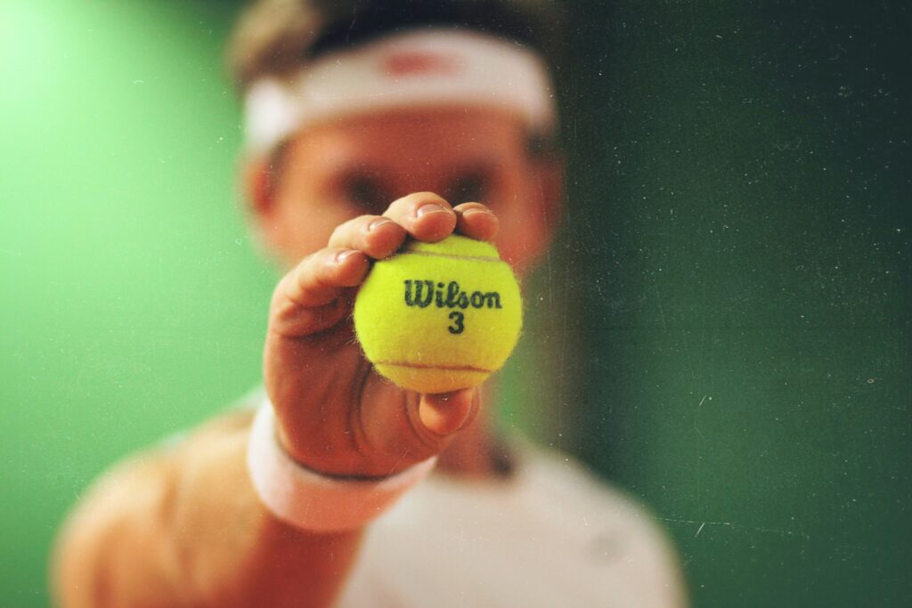 Professional Tennis player holding a tennis ball